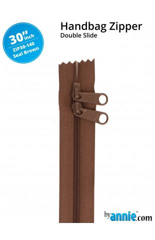 30" Handbag Zippers - Double Slide - Seal Brown